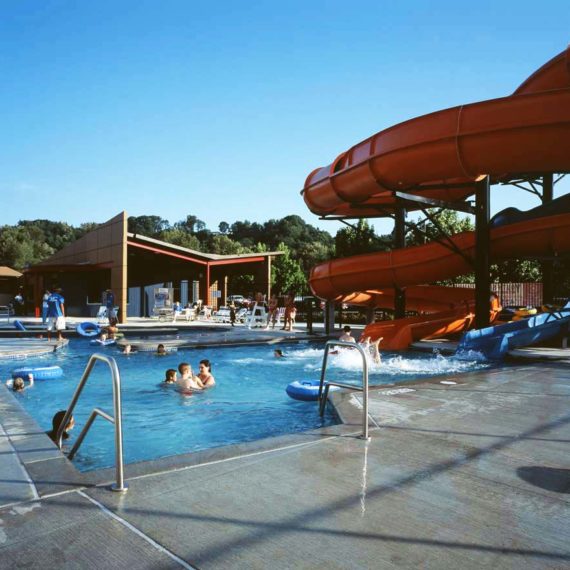 Outdoor pool and slides